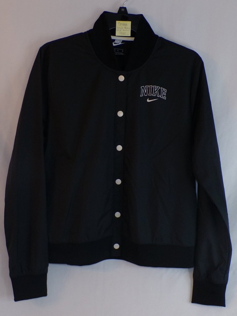 NIKE AIR VARSITY WOMEN'S BLACK ATHLETIC SWOOSH SNAP UP POLYESTER WINDBREAKER